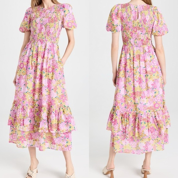 Banjanan Dresses & Skirts - Banjanan Quant Floral Smocked Puff Sleeve Maxi Dress Cotton Medium romantic